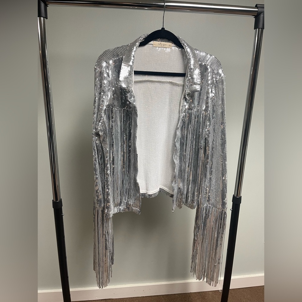 Molly Green Fringe Sequined Jacket Silver